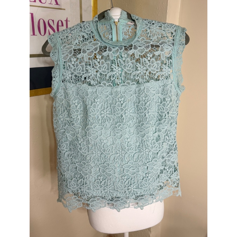 Nanette Nanette Lepore Mint Green Floral Lace Mock Neck Sleeveless Top Large